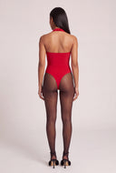Plunge Halter Thong Bodysuit