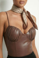 Zuri Leather Look Ruched Sweetheart Bodysuit