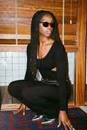 Ribbed Cut Out High Cut Bodysuit