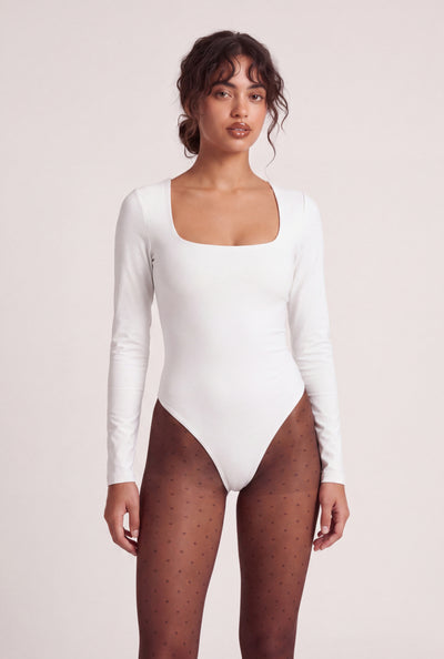 Scoop Neck Long Sleeve Thong Bodysuit
