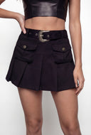 Paislee Western Belted Faux Suede Pleated Skirt