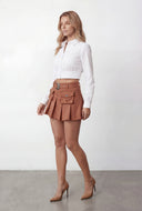 Paislee Western Belted Faux Suede Pleated Skirt