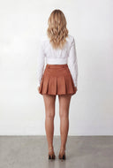 Paislee Western Belted Faux Suede Pleated Skirt