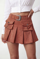 Paislee Western Belted Faux Suede Pleated Skirt