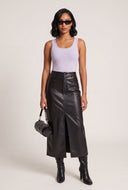Vegan Leather Slit Front Skirt