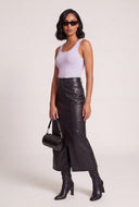 Vegan Leather Slit Front Skirt