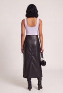 Vegan Leather Slit Front Skirt
