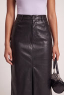 Vegan Leather Slit Front Skirt