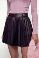 Tabbed Waist Faux Leather Pleated Skirt