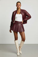 Belted Faux Leather Pleated Skort