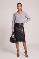 Lace Trim Vegan Leather Skirt