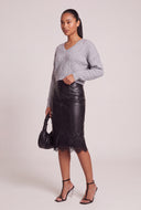 Lace Trim Vegan Leather Skirt