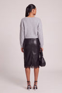 Lace Trim Vegan Leather Skirt