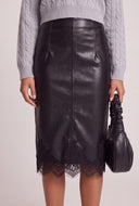 Lace Trim Vegan Leather Skirt