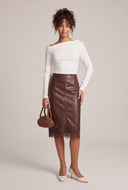 Lace Trim Vegan Leather Skirt