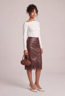 Lace Trim Vegan Leather Skirt