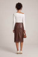 Lace Trim Vegan Leather Skirt