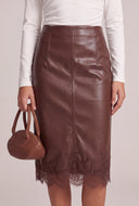 Lace Trim Vegan Leather Skirt