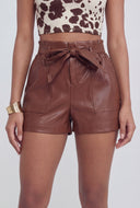 Leather Tie Paper Bag Waist Shorts