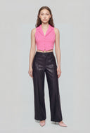 Pintuck Wide-Leg Vegan Leather Pants