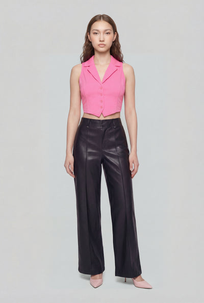 Pintuck Wide-Leg Vegan Leather Pants