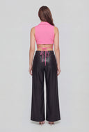 Pintuck Wide-Leg Vegan Leather Pants
