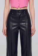 Pintuck Wide-Leg Vegan Leather Pants