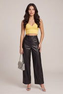 Vegan Leather Pintuck Wide-Leg Pants