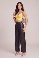 Vegan Leather Pintuck Wide-Leg Pants