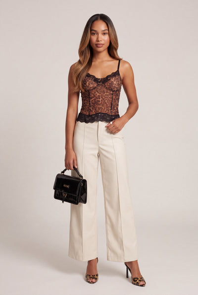 Vegan Leather Pintuck Wide-Leg Pants