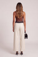 Vegan Leather Pintuck Wide-Leg Pants