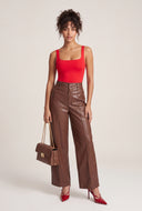 Vegan Leather Pintuck Wide-Leg Pants