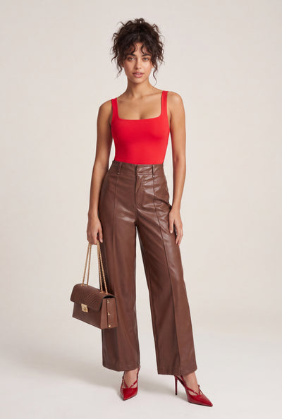 Vegan Leather Pintuck Wide-Leg Pants