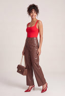 Vegan Leather Pintuck Wide-Leg Pants