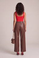 Vegan Leather Pintuck Wide-Leg Pants