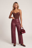 Vegan Leather Pintuck Wide-Leg Pants