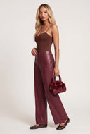Vegan Leather Pintuck Wide-Leg Pants
