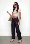 Faux Leather Cargo Wide Leg Pants