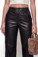 Faux Leather Cargo Wide Leg Pants