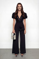 Sequin Faux Wrap Wide Leg Jumpsuit