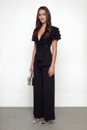Sequin Faux Wrap Wide Leg Jumpsuit