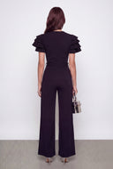Sequin Faux Wrap Wide Leg Jumpsuit