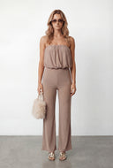 Strapless Crepe Knit Wide-Leg Jumpsuit