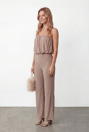 Strapless Crepe Knit Wide-Leg Jumpsuit