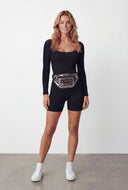 Ribbed Square Neck Long Sleeve Romper