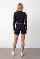 Ribbed Square Neck Long Sleeve Romper