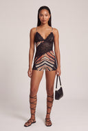 Lace Insert Romper with Head Wrap