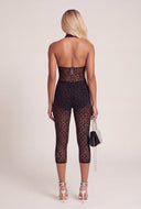Leopard Mesh Capri Jumpsuit