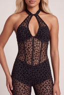 Leopard Mesh Capri Jumpsuit