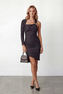 Glitter Metallic Detail One Shoulder Mini Dress